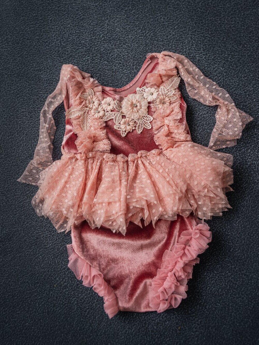 Cora and Violet velvet First Birthday Set with 3D floral details